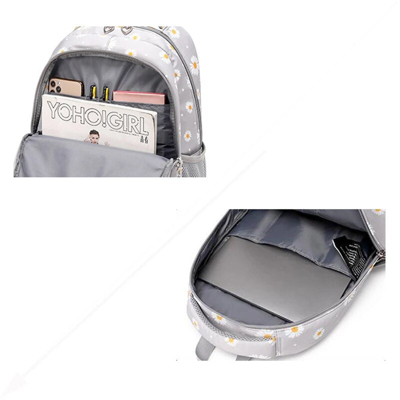 Kit de Mochila Escolar Feminina Impermeável - Florida Com Lancheira E Estojo