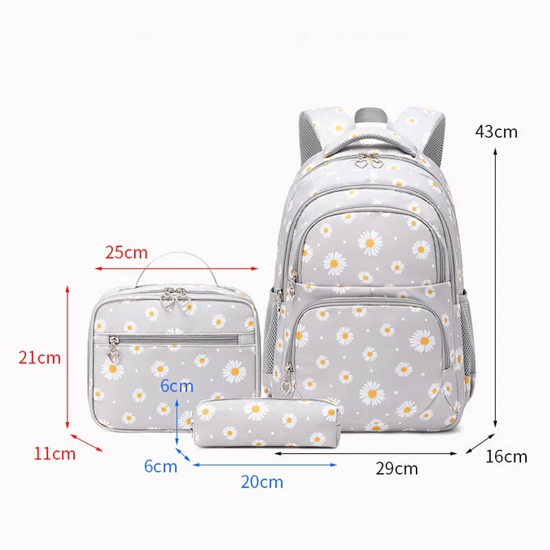 Kit de Mochila Escolar Feminina Impermeável - Florida Com Lancheira E Estojo